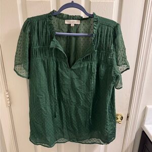 LOFT Dark Green Textured Blouse